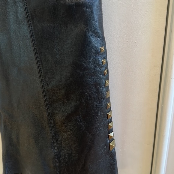Pamela McCoy Black Genuine Leather Studded Pants 8 - Picture 8 of 12